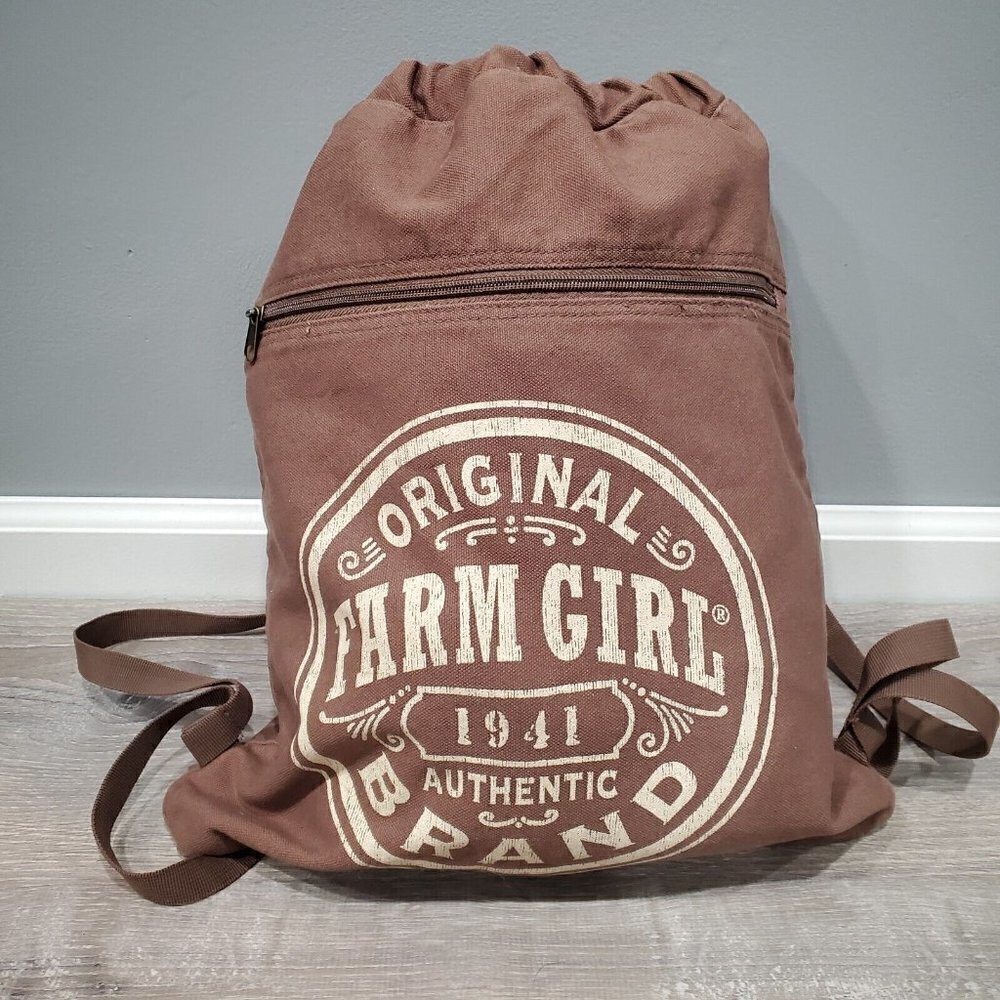 Authentic Pigment Brown Cinch Zipper Backpack Bag Original Farm Girl Brand Beach